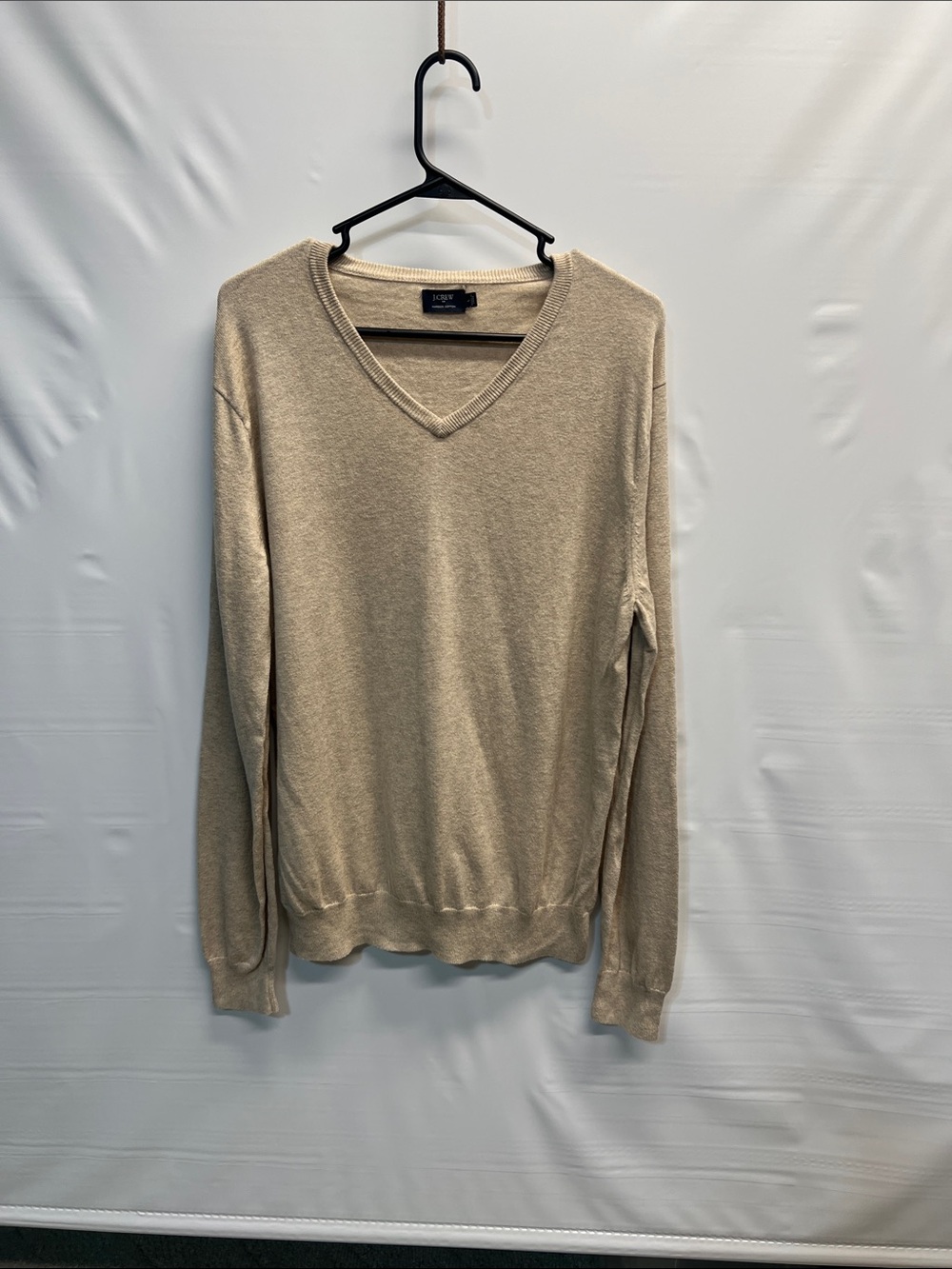 J.Crew Harbor Cotton V-Neck Sweater Beige Oatmeal Size Large